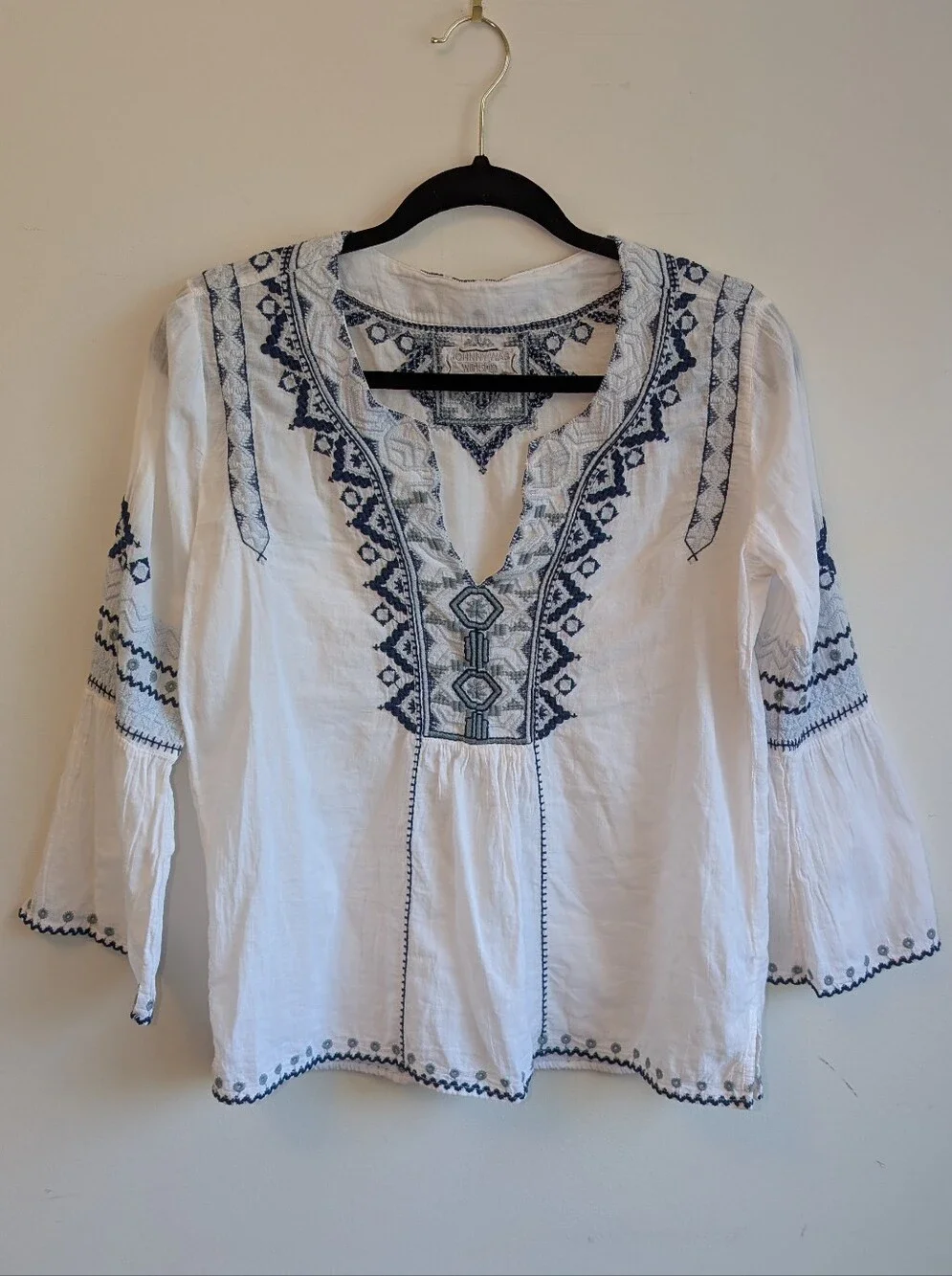 Johnny Was White Tunic with Navy Embroidery - Picture 1 of 5